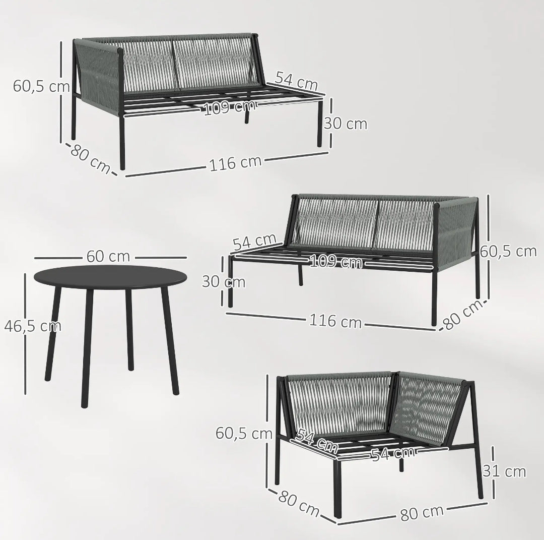 Conjunto de Jardín Modular de Ratán 4 Piezas con Mesa Redonda | MooM Decó