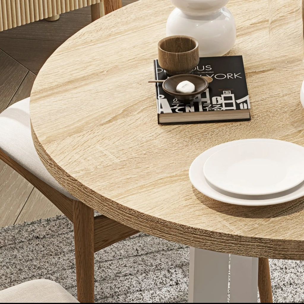 Mesa Redonda Ø80 cm Roble Natural y Blanco | MooM Decó