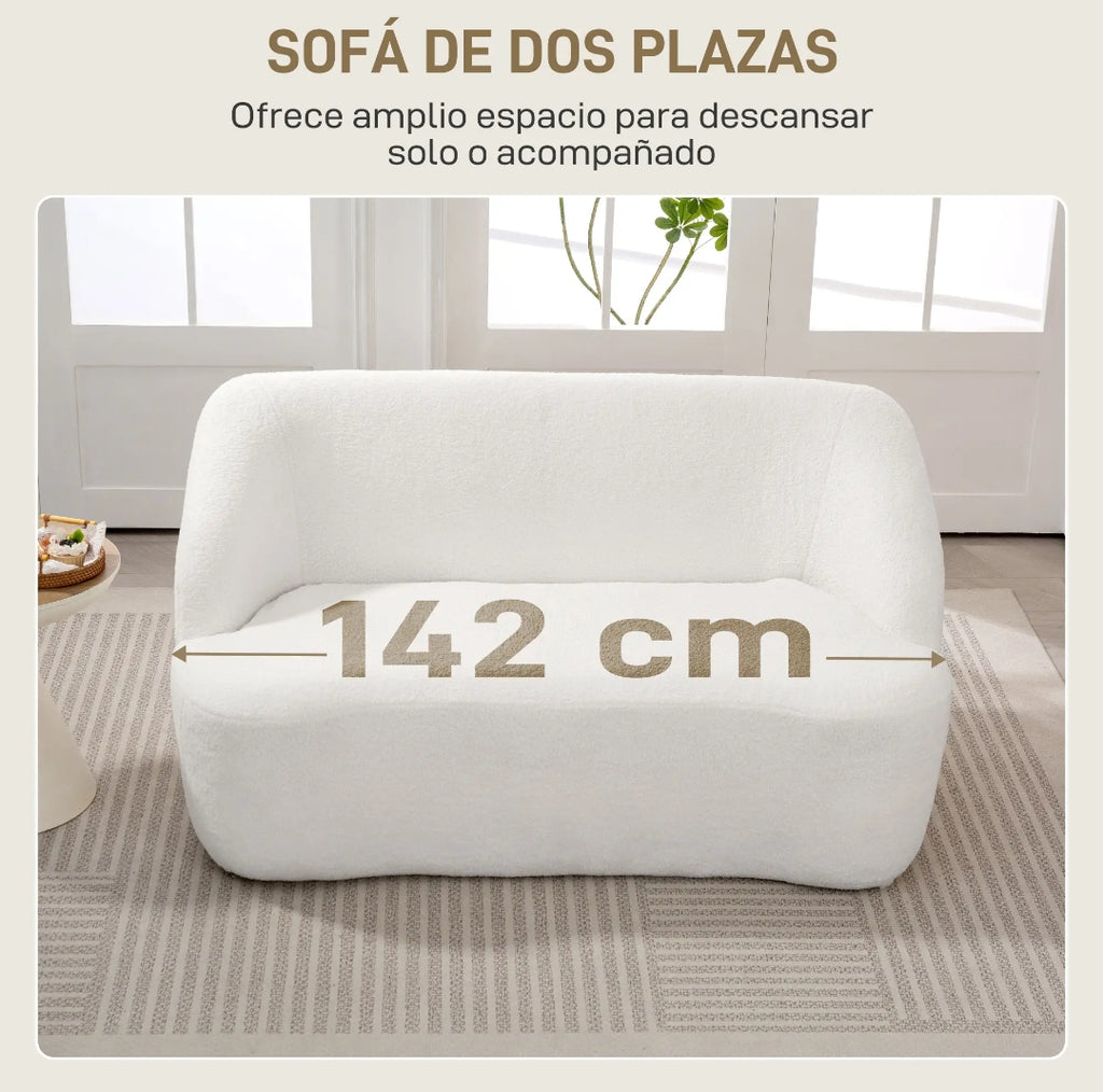 Sofá Curvo 2 Plazas Borreguito Crema 142 cm | MooM Decó