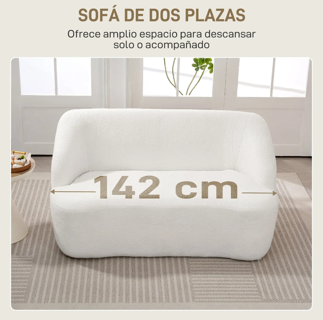 Sofá Curvo 2 Plazas Borreguito Crema 142 cm | MooM Decó