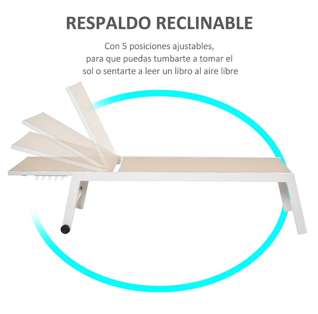 Tumbona Reclinable de Aluminio con Ruedas y Tejido Texteline para Jardín y Piscina