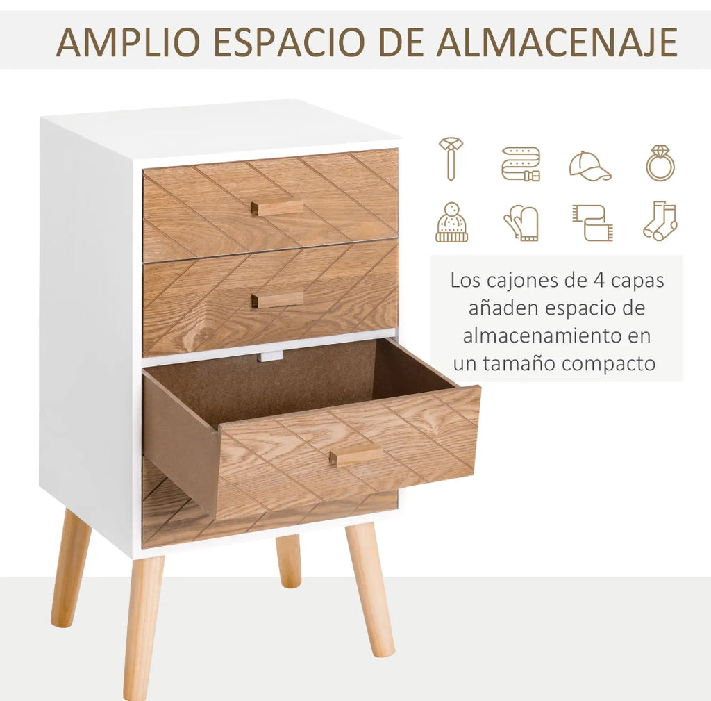 Cajonera Auxiliar Blanca con Patas de Madera 75 cm | MooM Decó