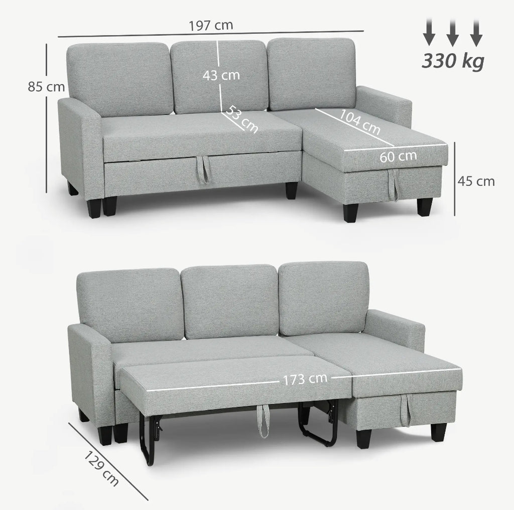 Sofá Cama Chaise Longue Reversible con Arcón Gris | MooM Decó