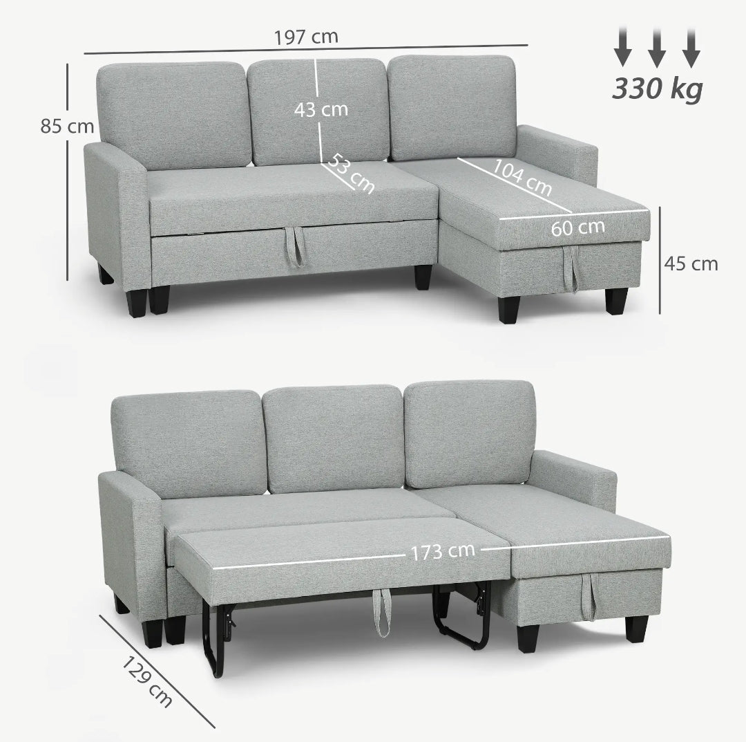 Sofá Cama Chaise Longue Reversible con Arcón Gris | MooM Decó
