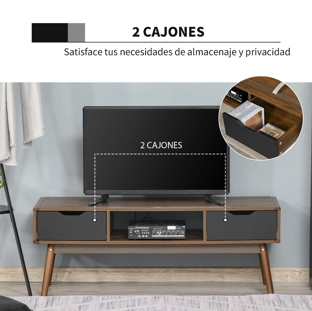 Mueble TV 122 cm con 2 Cajones y Compartimento Abierto | MooM Decó