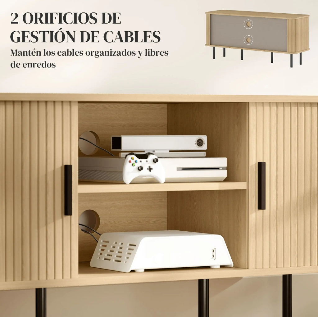 Mueble TV Vintage 120 cm Roble y Negro con Puertas Tambor para TV hasta 55"