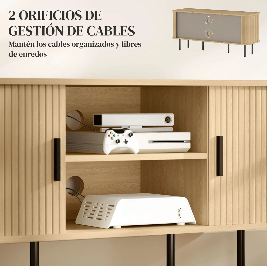 Mueble TV Vintage 120 cm Roble y Negro con Puertas Tambor para TV hasta 55"