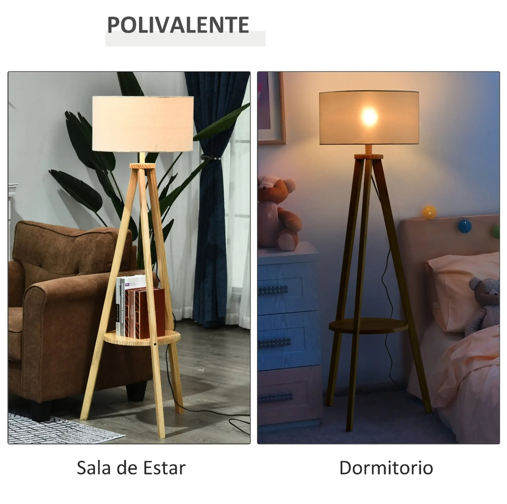 Lámpara de Pie Trípode Madera y Beige 154 cm | MooM Decó
