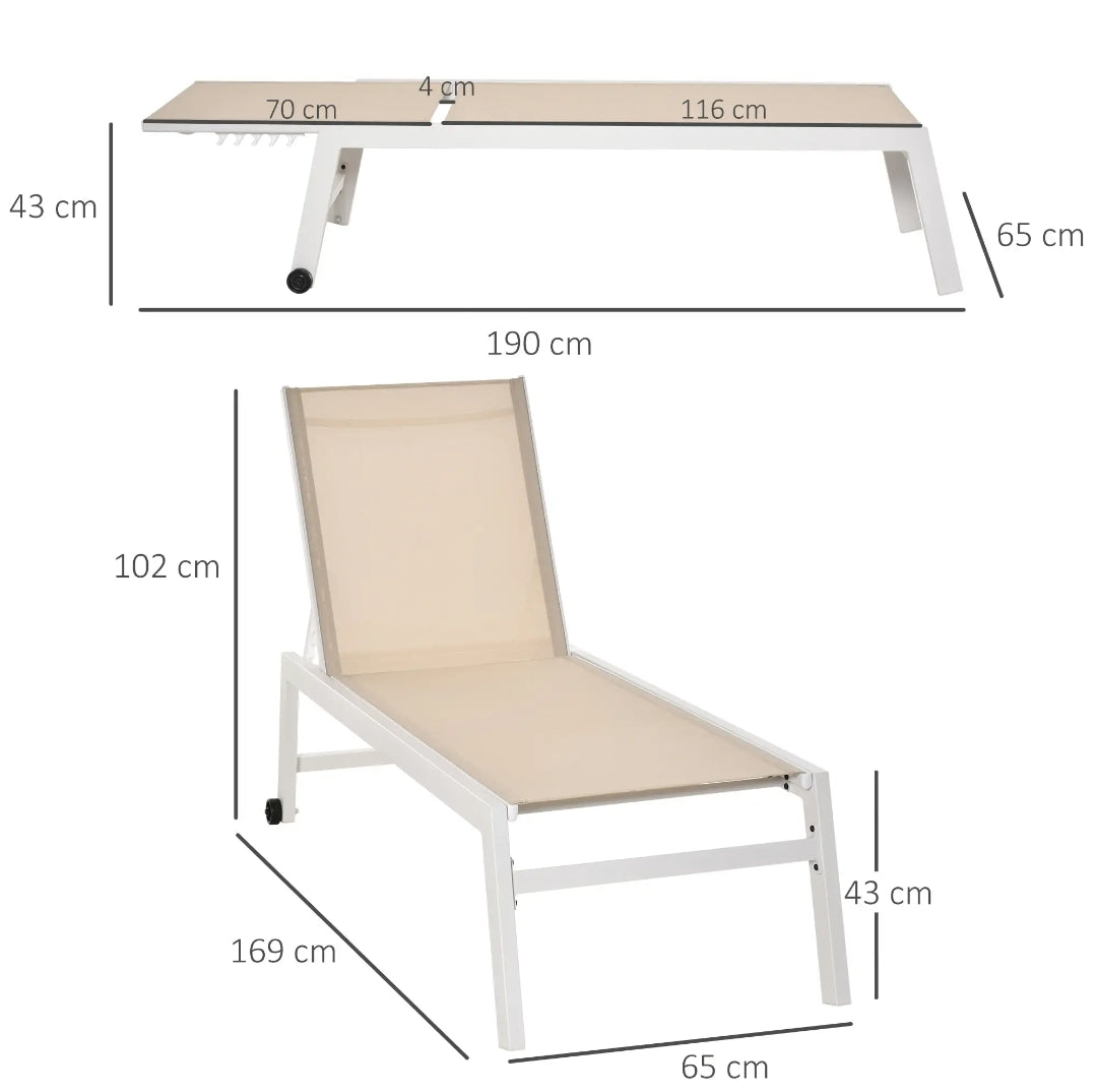 Tumbona Reclinable de Aluminio con Ruedas y Tejido Texteline para Jardín y Piscina