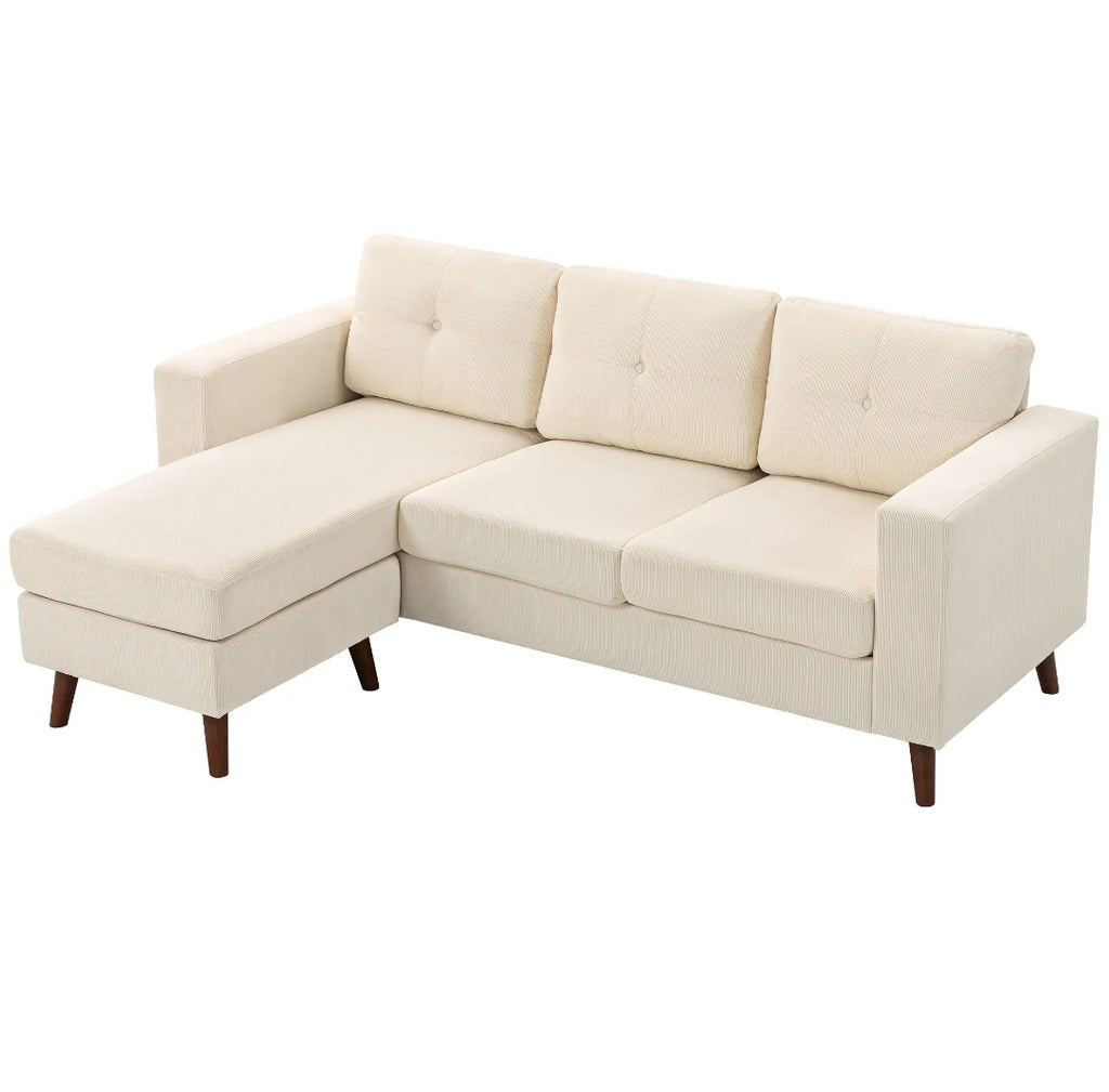 Sofá Chaise Longue Reversible de 3 Plazas en Pana Crema 192 cm | MooM Decó
