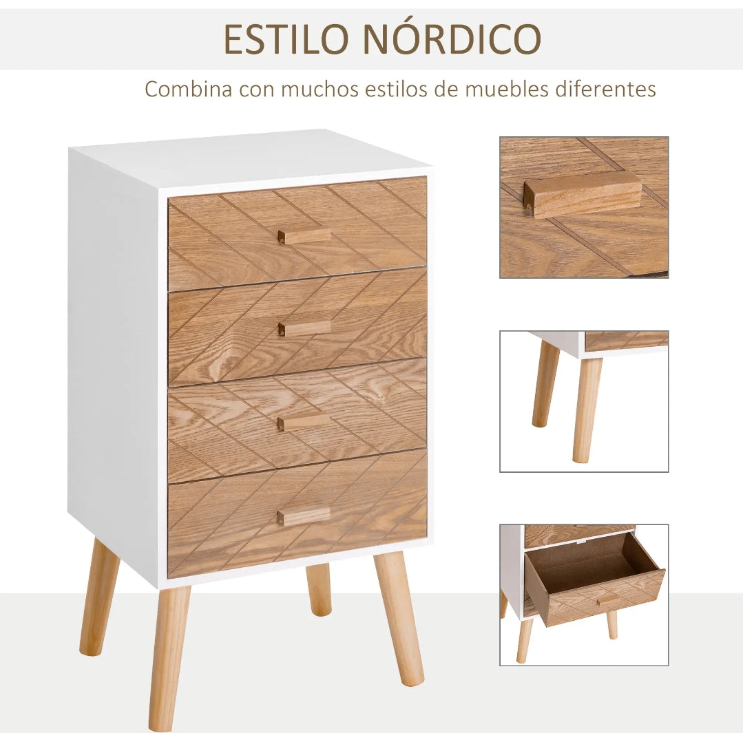 Cajonera Auxiliar Blanca con Patas de Madera 75 cm | MooM Decó