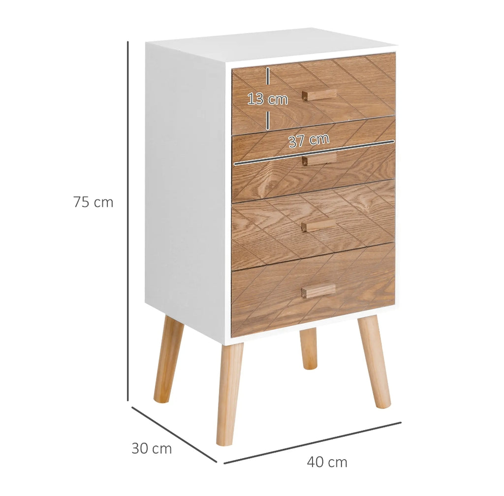 Cajonera Auxiliar Blanca con Patas de Madera 75 cm | MooM Decó