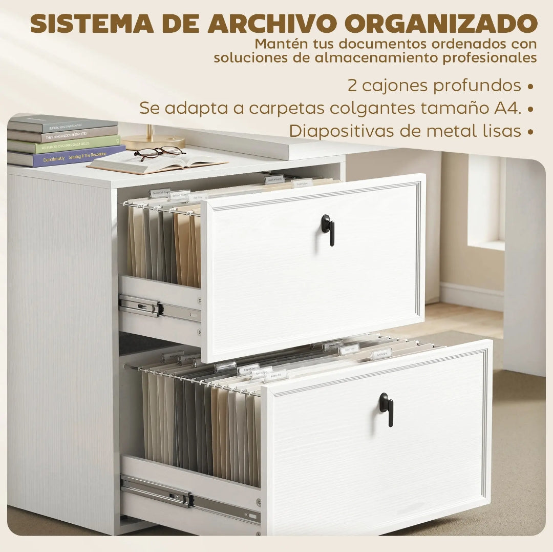 Escritorio Reversible en L con 2 Cajones Archivadores Blanco | MooM Decó