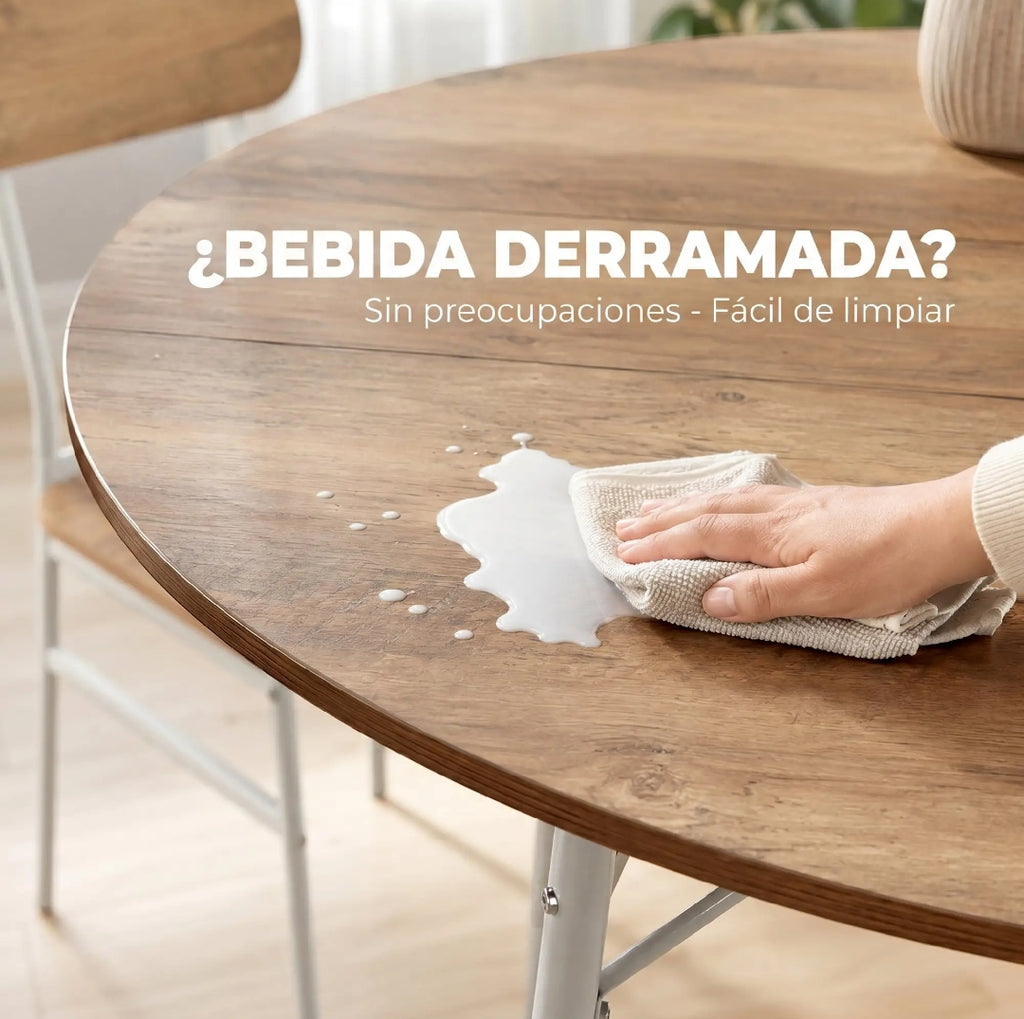 Mesa Redonda con 4 Sillas Ø100 cm Natural y Blanco | MooM Decó