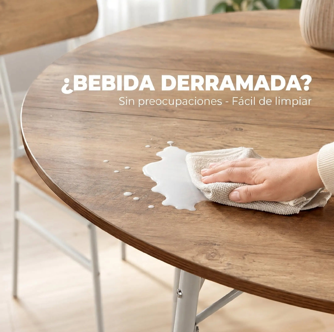 Mesa Redonda con 4 Sillas Ø100 cm Natural y Blanco | MooM Decó