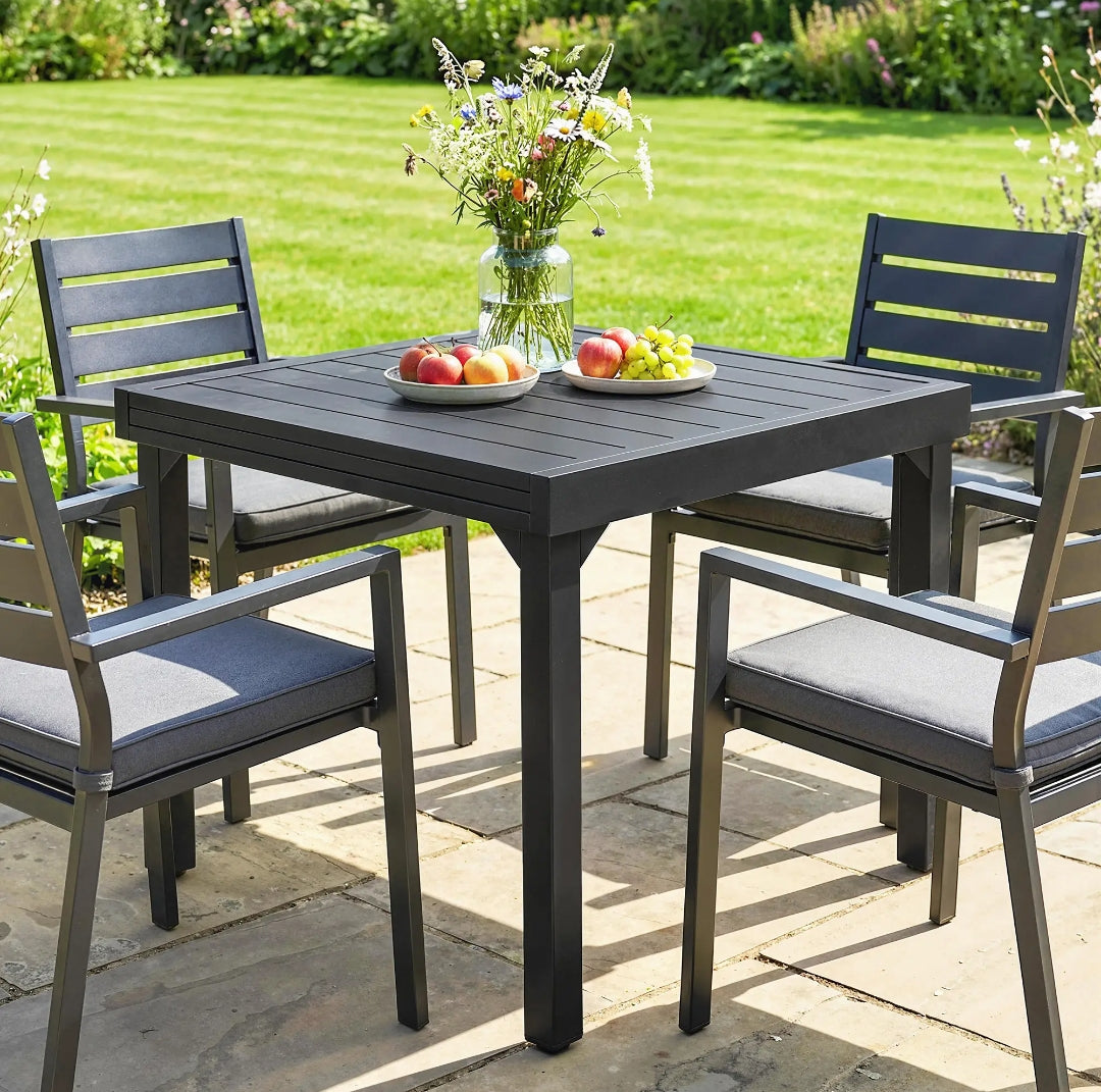 Mesa de Jardín Extensible de Aluminio para 4-6 Personas 80-160 cm Negra para Terraza y Exterior