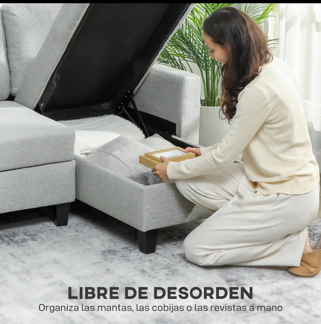 Sofá Cama Chaise Longue Reversible con Arcón Gris | MooM Decó
