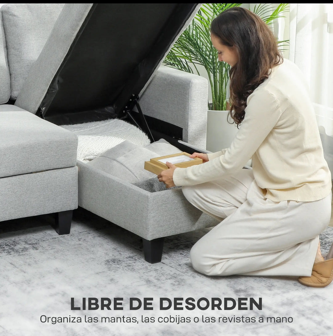 Sofá Cama Chaise Longue Reversible con Arcón Gris | MooM Decó