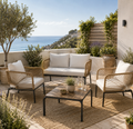 Conjunto de Jardín 4 Piezas con Sofá, 2 Sillones y Mesa Efecto Madera para Exterior