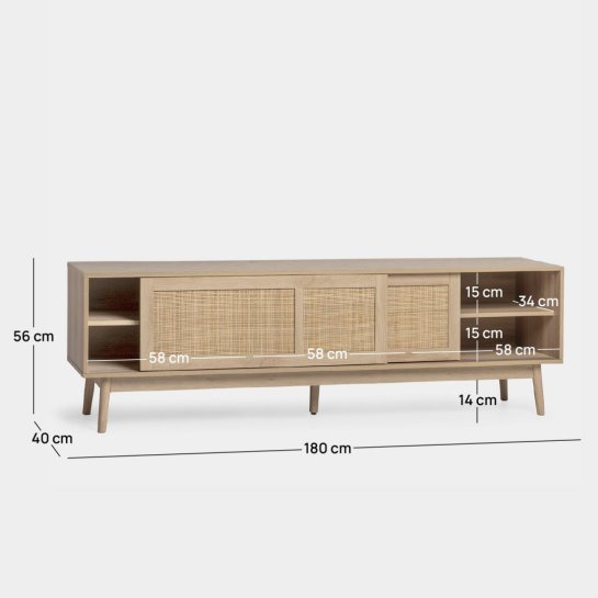 Mueble TV 180 cm de Madera y Ratán Natural | MooM Decó