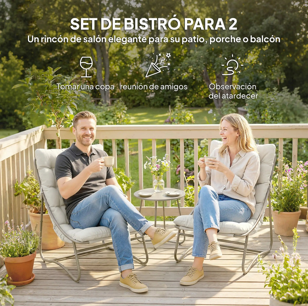 Conjunto Bistró de Jardín con 2 Sillas Lounge y Mesa | MooM Decó