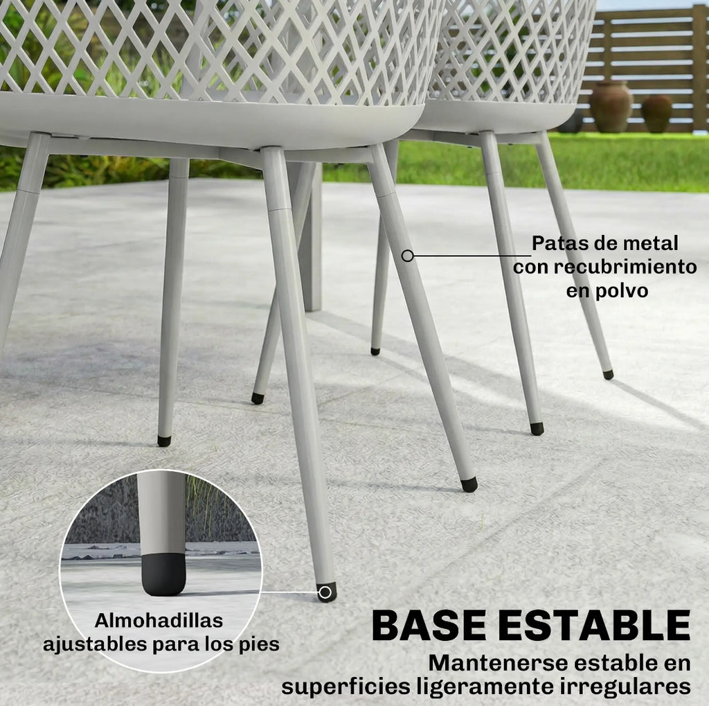 Pack de 4 Sillas de Jardín Modernas con Reposabrazos y Patas Metálicas para Exterior e Interior
