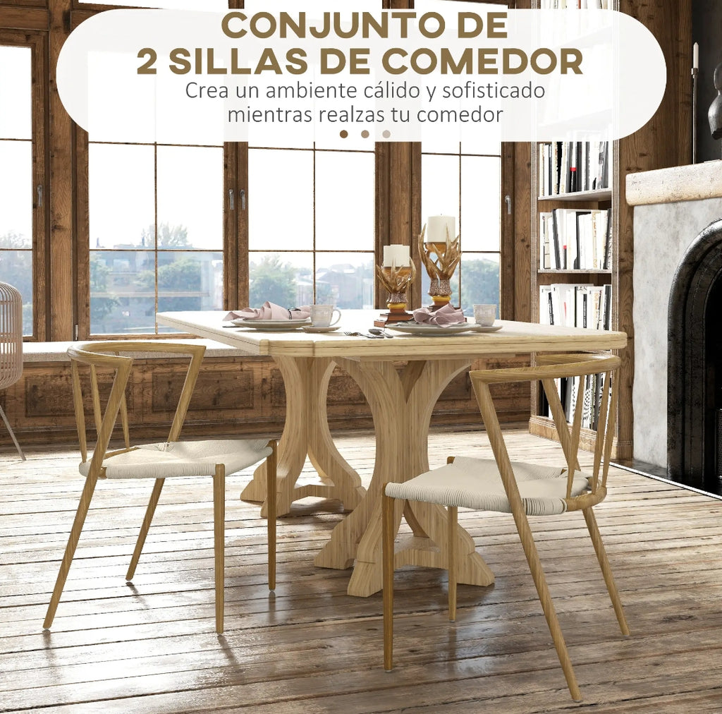 Pack 4 Sillas de Comedor Mid-Century Roble y Crema | MooM Decó