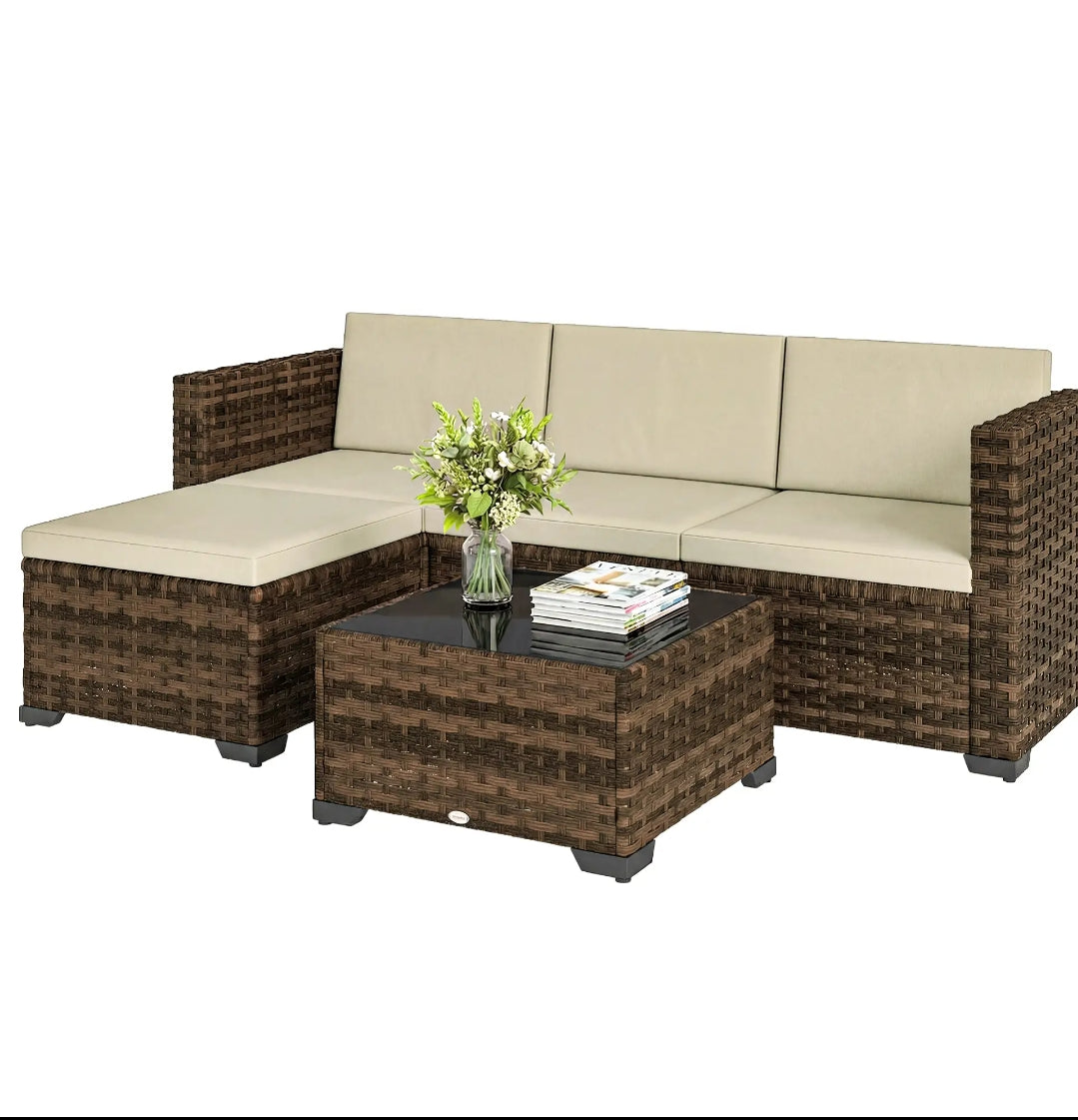 Conjunto Jardín Modular Ratán 5 Piezas con Mesa y Cojines | MooM Decó