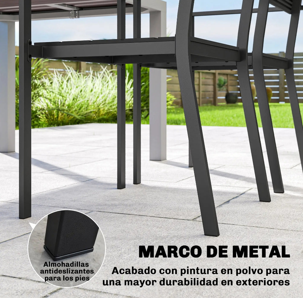 Pack de 4 Sillas de Jardín Apilables con Reposabrazos y Estructura de Acero para Exterior