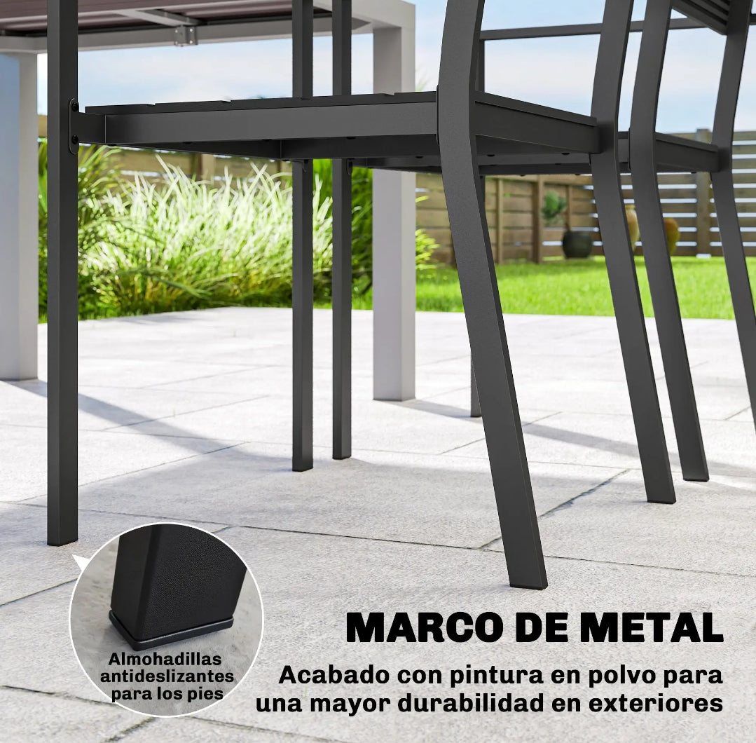 Pack de 4 Sillas de Jardín Apilables con Reposabrazos y Estructura de Acero para Exterior
