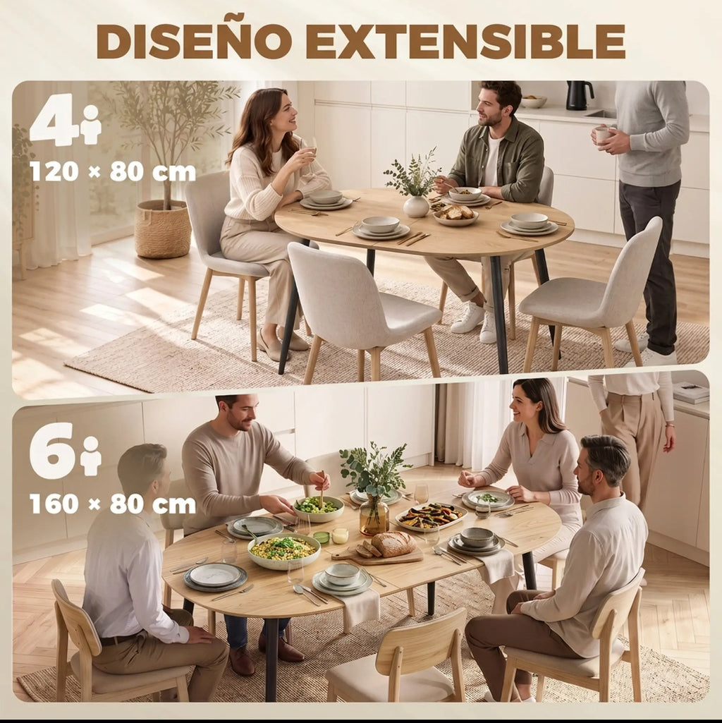 Mesa de Comedor Extensible Ovalada 120-160 cm Roble | MooM Decó