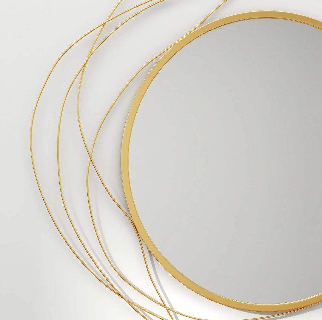 Espejo Decorativo Redondo Dorado con Marco Abstracto Ø65 cm | MooM Decó
