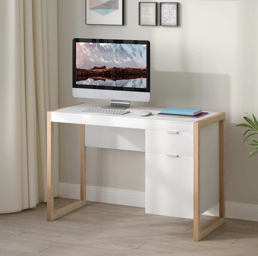 Escritorio Moderno Blanco con Cajón y Armario 112,5 cm | MooM Decó