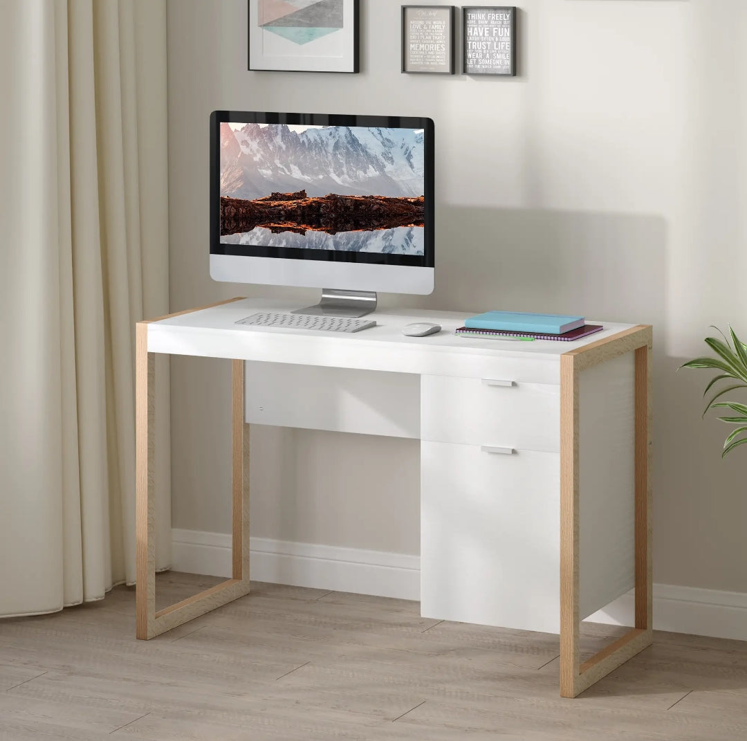 Escritorio Moderno Blanco con Cajón y Armario 112,5 cm | MooM Decó