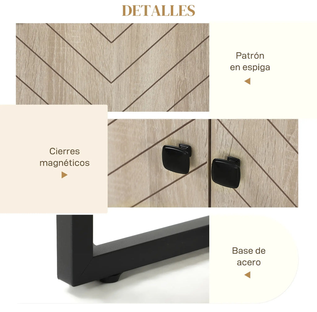Aparador Chevron Roble con 4 Puertas | Mueble Auxiliar Salón 140,5 cm | MooM Decó