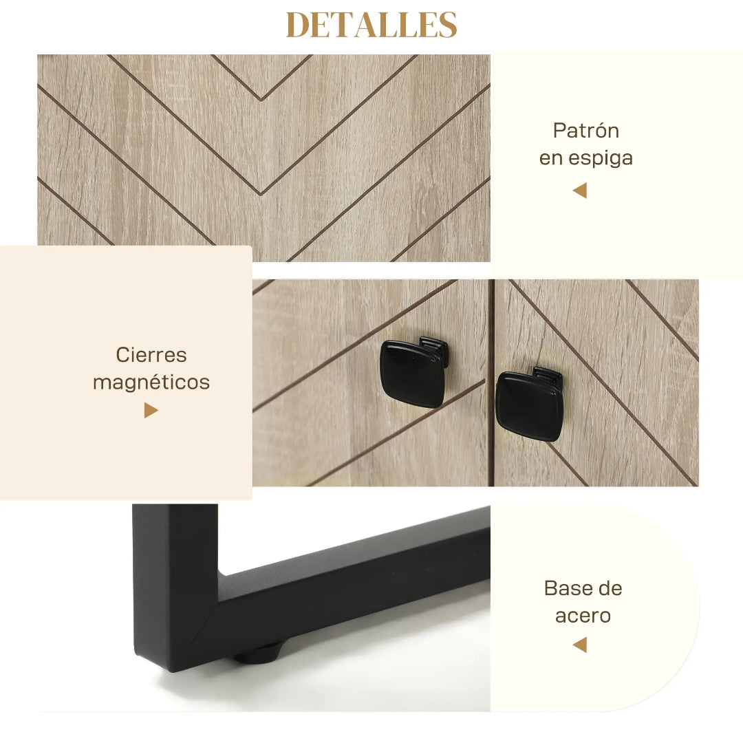 Aparador Chevron Roble con 4 Puertas | Mueble Auxiliar Salón 140,5 cm | MooM Decó