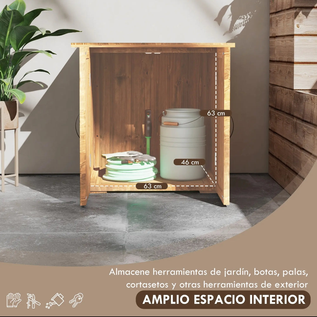 Armario de Exterior de Madera para Herramientas con Doble Puerta y Cierre Magnético 77x55x72 cm