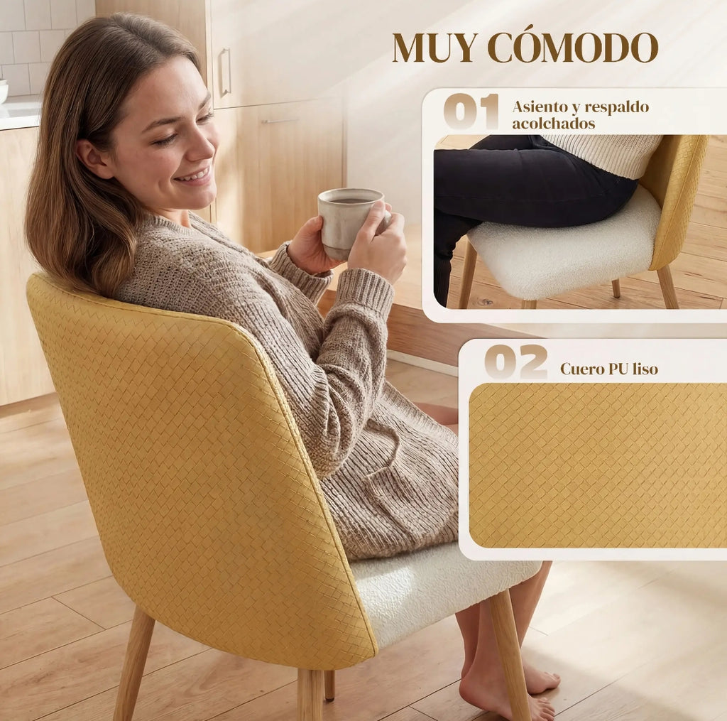Juego de 2 Sillas de Comedor piel PU con Asiento Acolchado y Patas de Acero