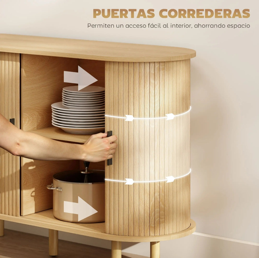 Aparador Ovalado Vintage con Puertas Tambour Correderas 120 cm Roble | MooM Decó