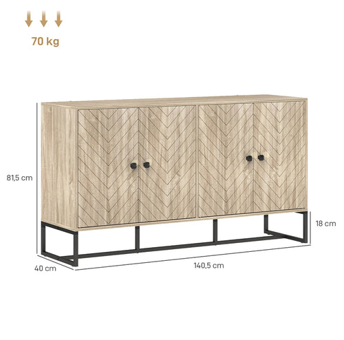Aparador Chevron Roble con 4 Puertas | Mueble Auxiliar Salón 140,5 cm | MooM Decó