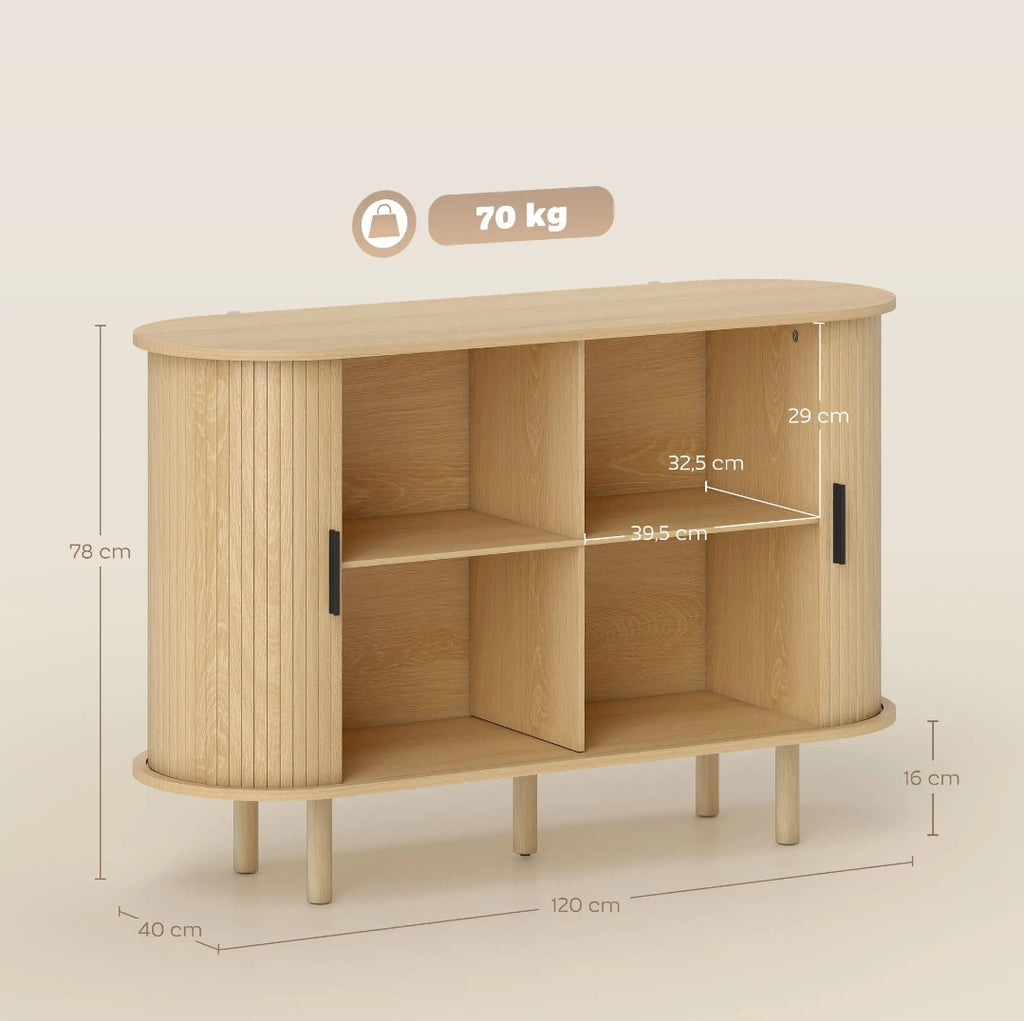 Aparador Ovalado Vintage con Puertas Tambour Correderas 120 cm Roble | MooM Decó