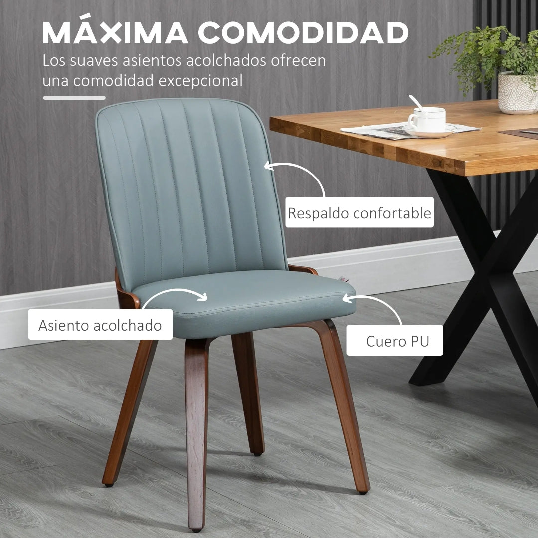 Pack 2 Sillas de Comedor Gris con Patas de Nogal | MooM Decó