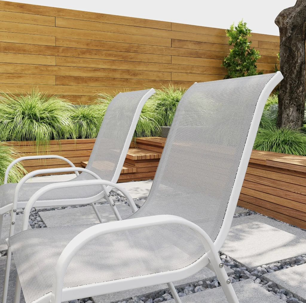 Juego de 4 Sillas de Jardín Apilables de Textileno con Reposabrazos | Terraza y Exterior | MooM Decó