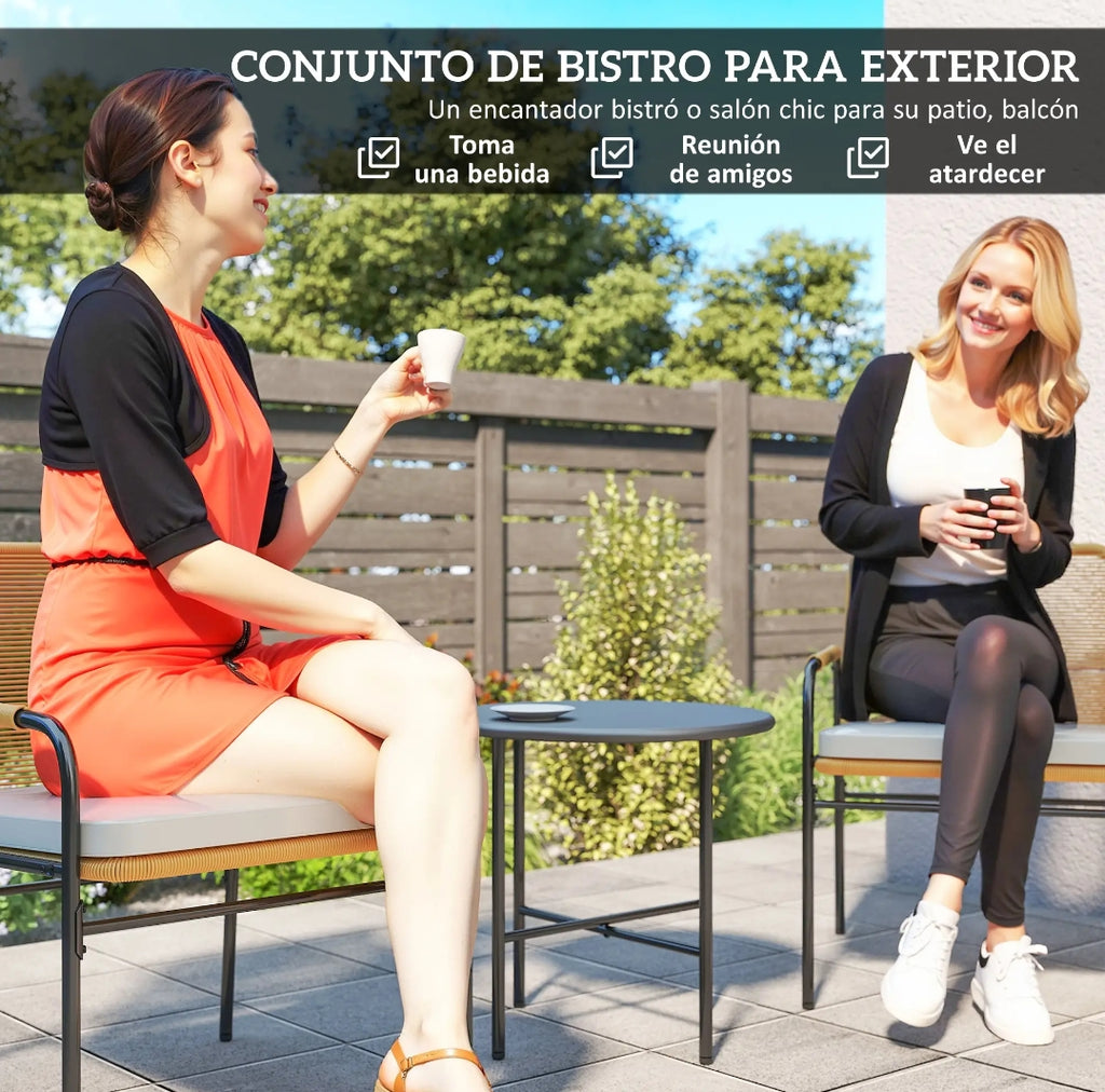 Conjunto Bistró de Jardín 3 Piezas con 2 Sillas y Mesa | Ratán Sintético | MooM Decó