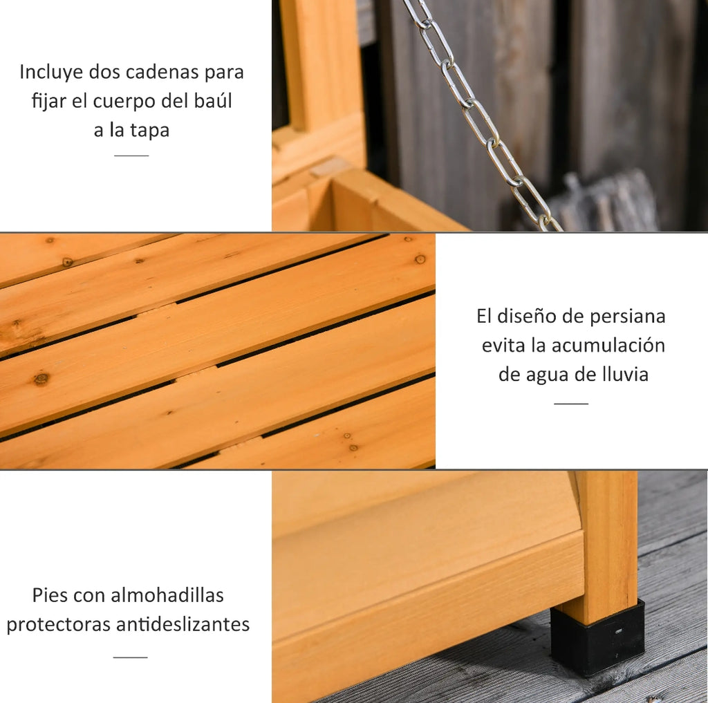 Baúl de Madera Exterior para Jardín 284 L con Tapa Abatible | MooM Decó