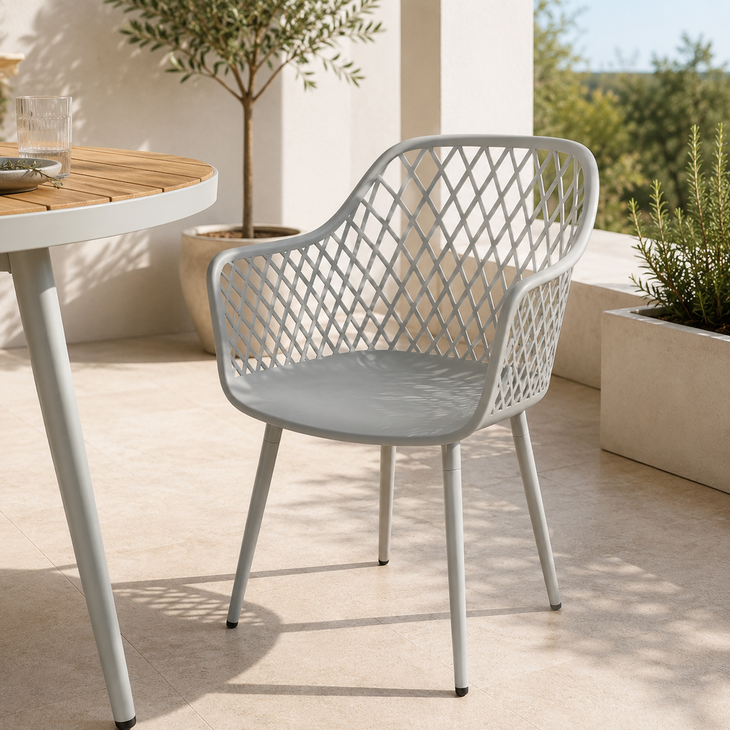Juego de 4 Sillas de Jardín Exterior PP Anti-UV Gris | MooM Decó
