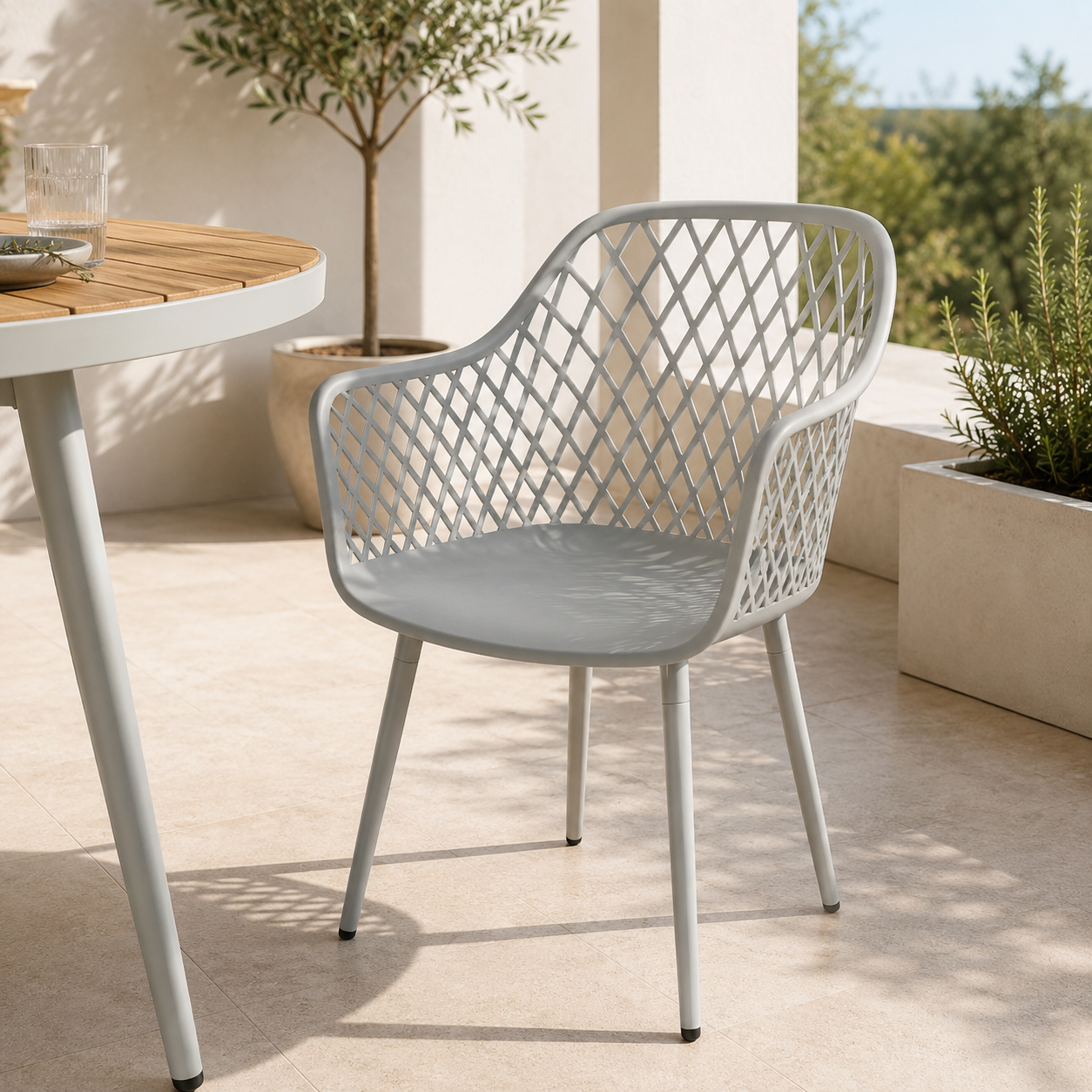 Juego de 4 Sillas de Jardín Exterior PP Anti-UV Gris | MooM Decó