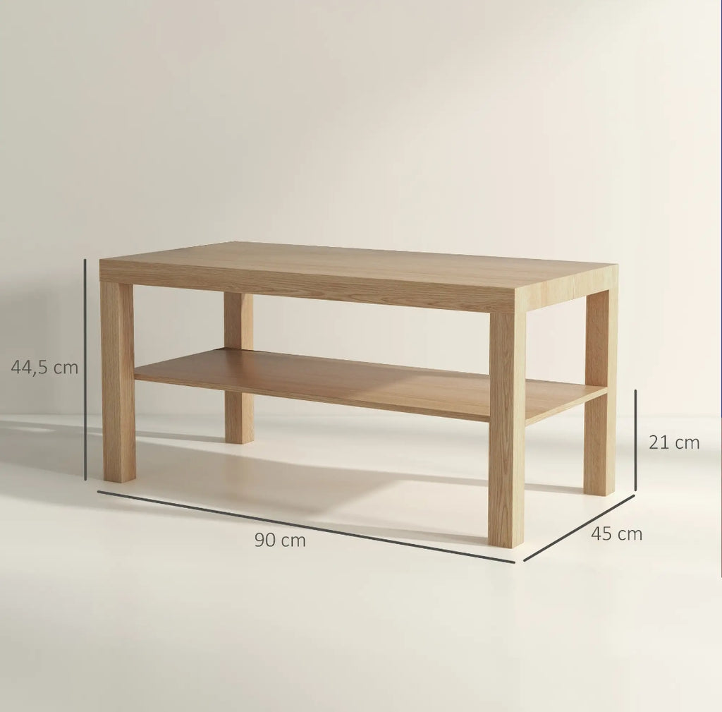 Mesa de Centro Moderna con Estante 90 cm Madera Natural | MooM Decó