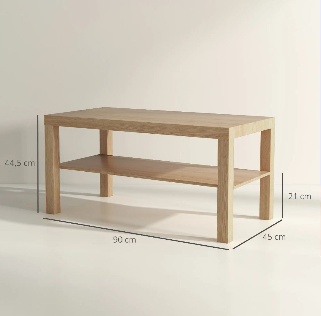 Mesa de Centro Moderna con Estante 90 cm Madera Natural | MooM Decó