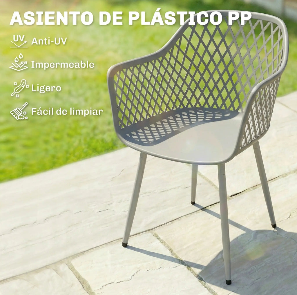 Pack de 4 Sillas de Jardín Modernas con Reposabrazos y Patas Metálicas para Exterior e Interior